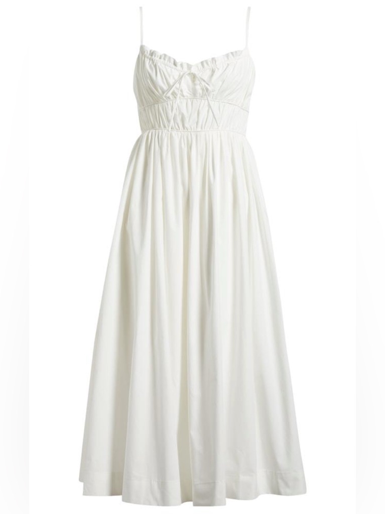 All In Favor Cotton Poplin Shirred Midi Dress